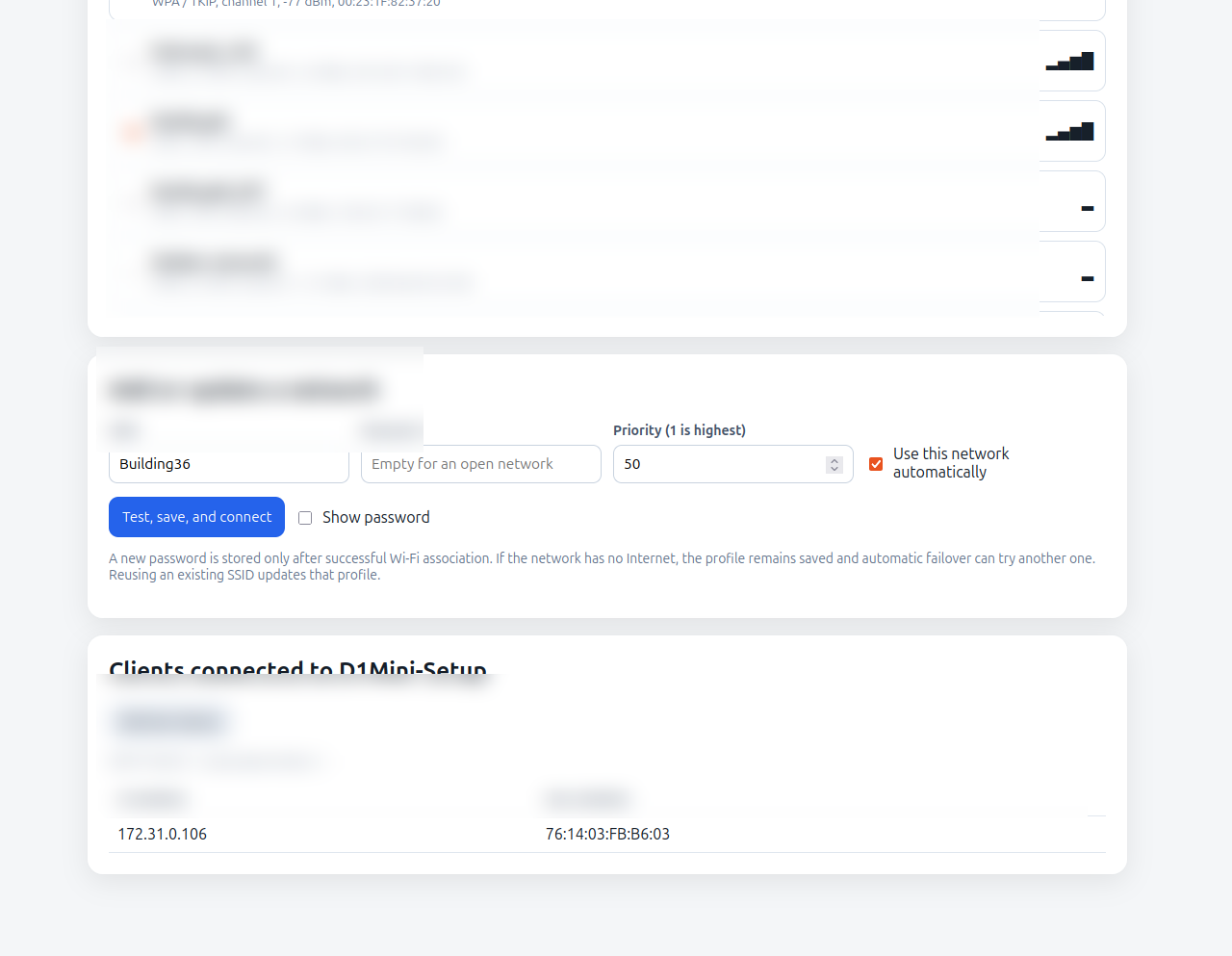 Devices connected to the OpenEnvRouter ESP8266 access point